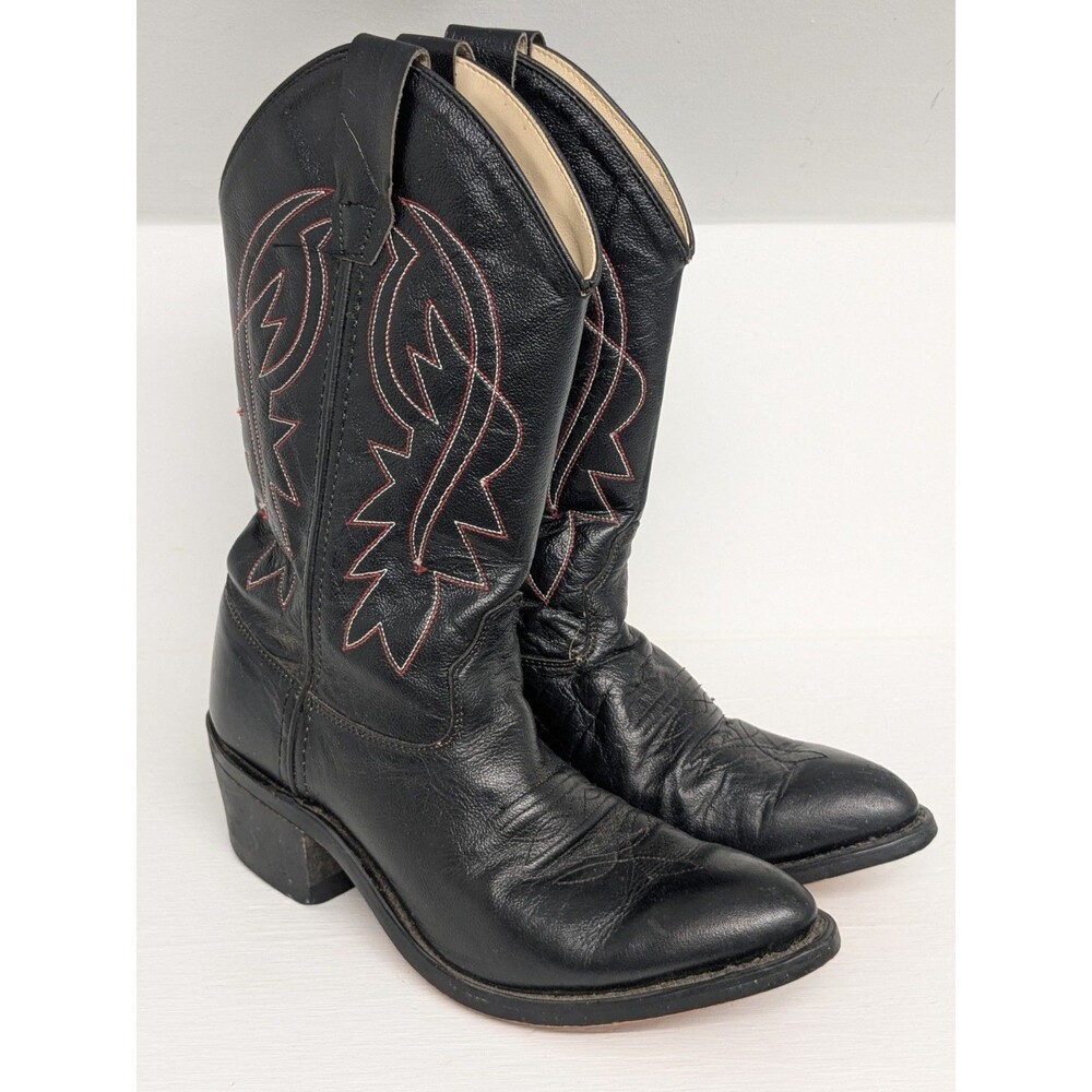 Old West Black Red Embroidery Cowboy Boots Vintage Women’s Point Toe Sz 6